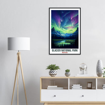 Glacier National Park Travel Print Montana Northern Lights Wall Art Wall Hanging Travel Art Gift Glacier National Park Travel Poster Montana