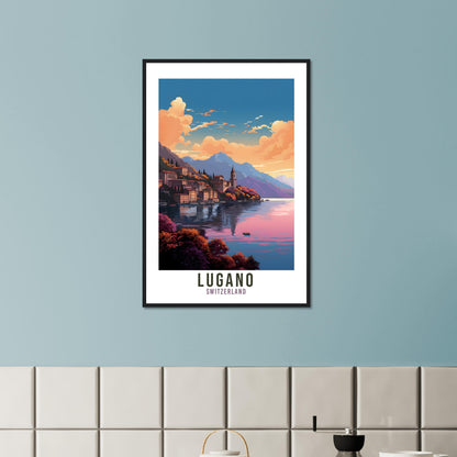 Lugano Lake Travel Print Wall Art Lugano Home Decor Switzerland Gift Holiday Lugano Art Print Lugano Travel Poster Swiss Landscape Artwork