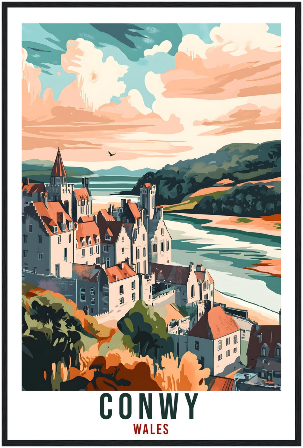 Conwy Travel Print Wales Home Decor Conwy Wall Art Wall Hanging Art Lover Wales Artwork Travel Poster Wales Conwy Travel Artwork Gift