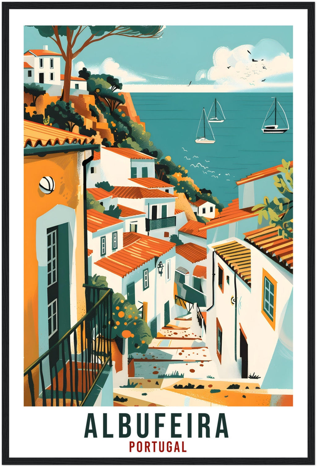 Albufeira Travel Print Portugal Wall Art Wall Hanging Home Décor Albufeira Gift Portugal Landmark Artwork Gift Portugal Travel Poster