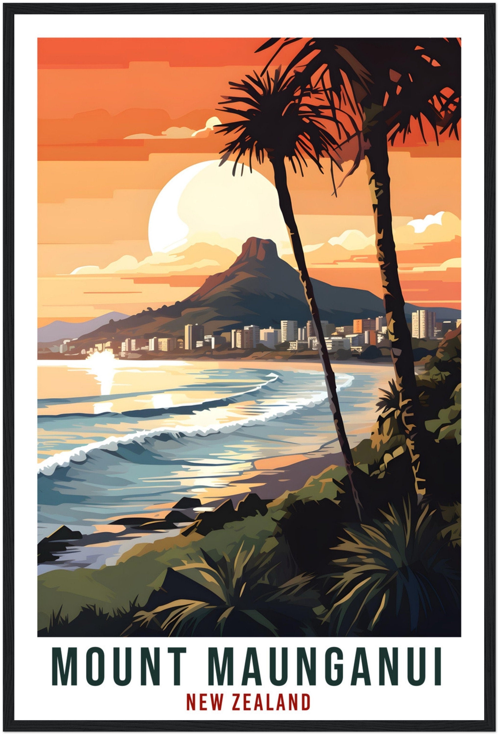Mount Maunganui Travel Print Wall Art Maunganui New Zealand Wall Hanging Home Décor Mount Maunganui Gift Art Lover New Zealand Travel Poster