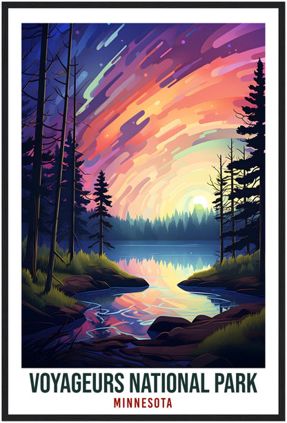 Voyageurs National Park Travel Print Minnesota Northern Lights Wall Art Wall Hanging Travel Art Gift Voyageurs National Park Travel Poster