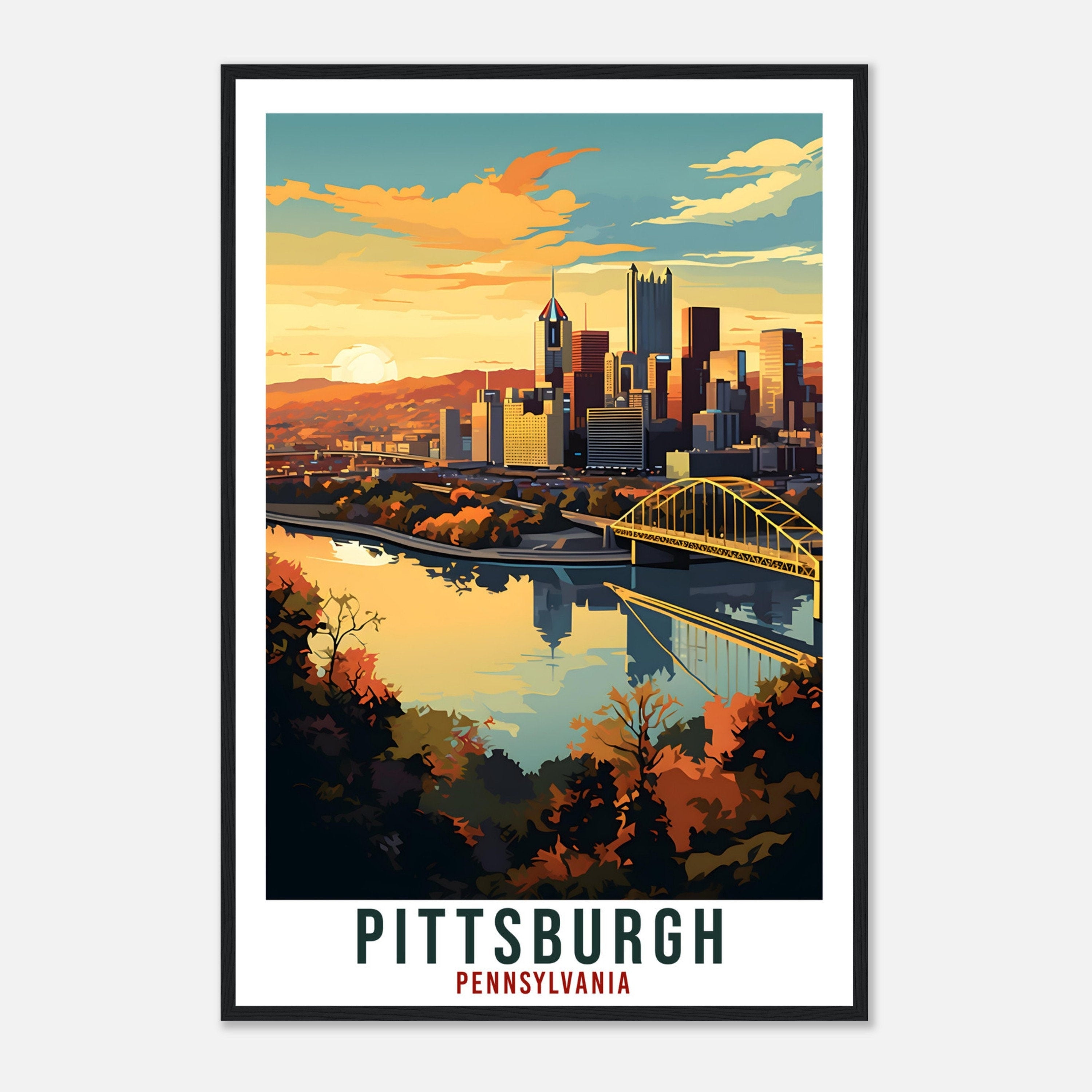 Pittsburgh Travel Poster Pennsylvania Home Decoration USA Wall Art Gift Wall Hanging Art Lover Pennsylvania Artwork Pittsburgh Travel Print