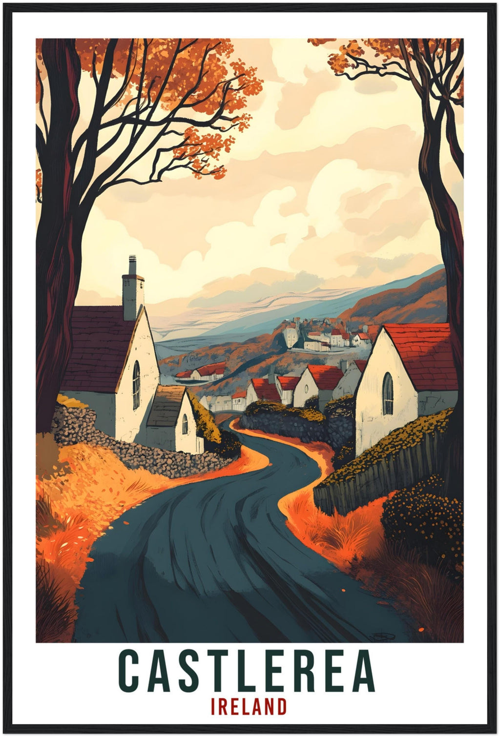 Castlerea Travel Print Ireland Home Decor Castlerea Wall Art Gift Wall Hanging Gift Castlerea Irish Artwork Travel Poster Ireland Travel Art