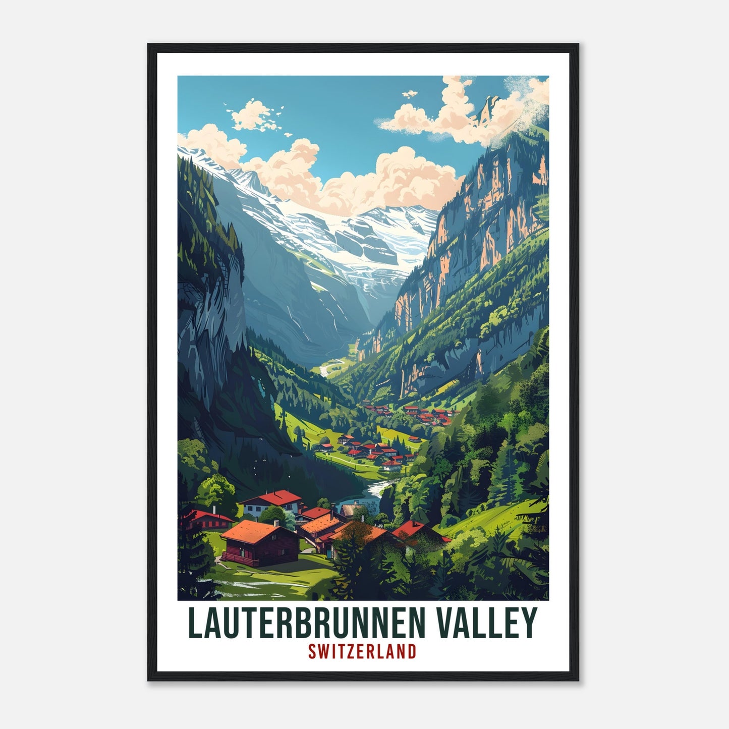 Lauterbrunnen Valley Travel Print Swiss Wall Art Hanging Décor Lauterbrunnen Gift Art Lovers Switzerland Artwork Gift Swiss Travel Poster