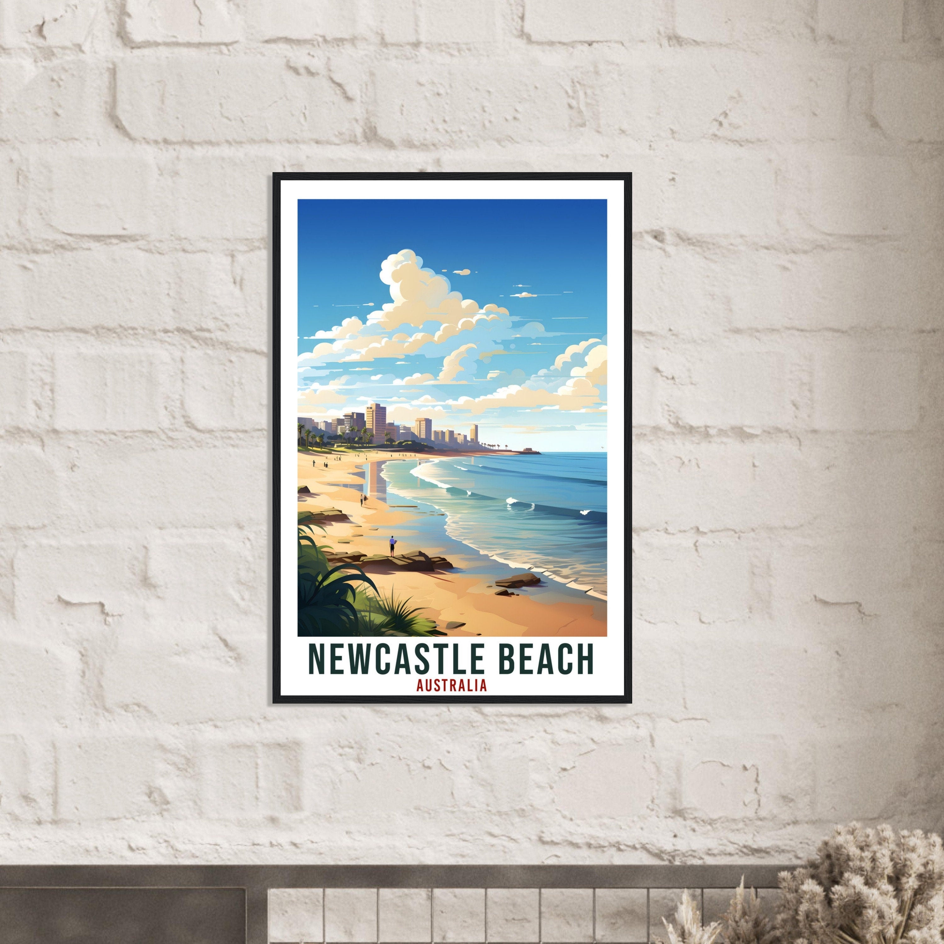 Newcastle Beach Travel Poster Wall Art Newcastle Australia Artwork Wall Hanging Newcastle Beach Travel Print Australian Art Lovers Gift