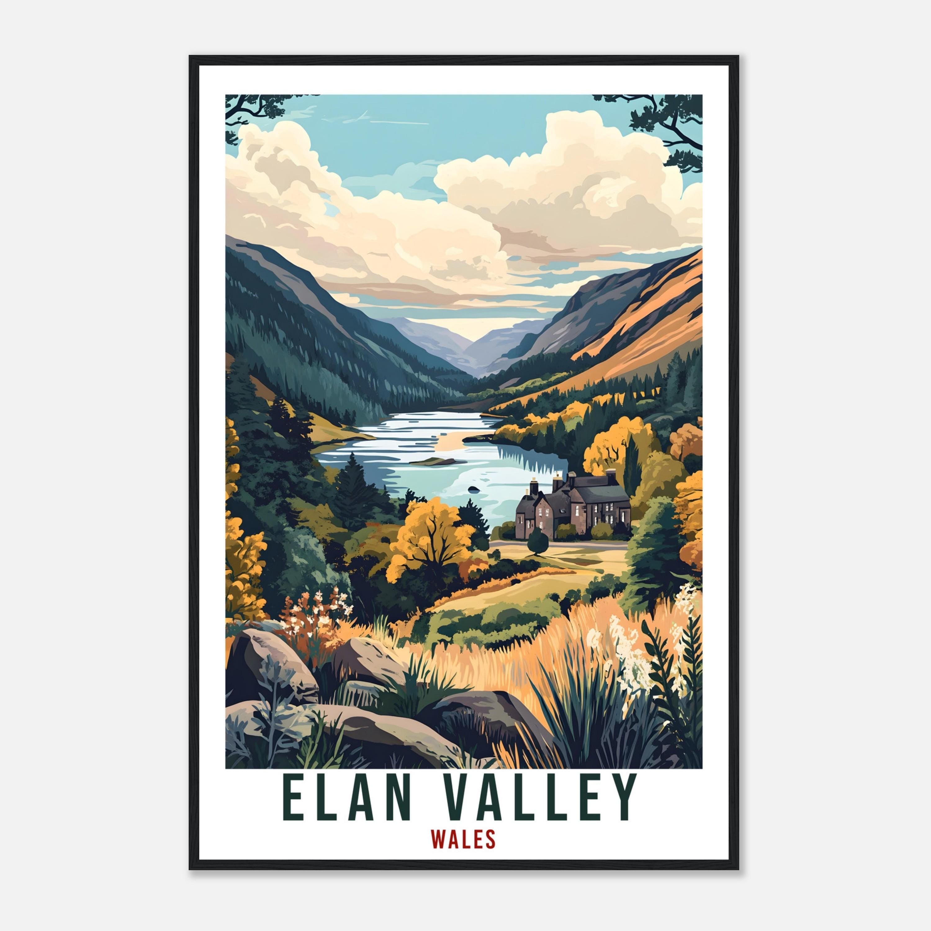 Elan Valley Travel Print Wales Home Decor Elan Valley Wall Art Wall Hanging Art Lover Wales Artwork Travel Poster Elan Valley Travel Art