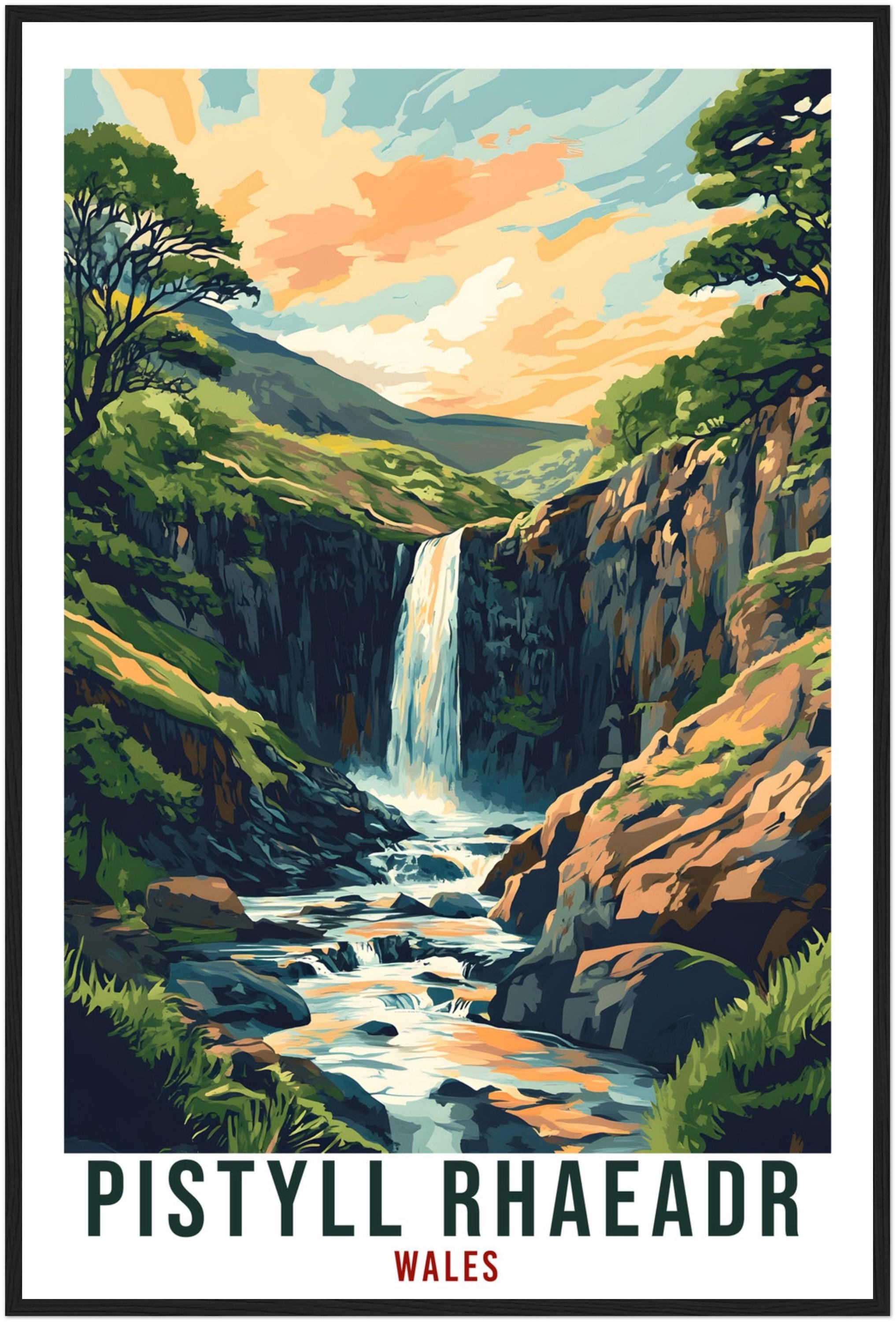 Pistyll Rhaeadr Travel Print Wales Home Decor Pistyll Rhaeadr Wall Art Wall Hanging Art Lover Wales Artwork Travel Poster Pistyll Rhaeadr