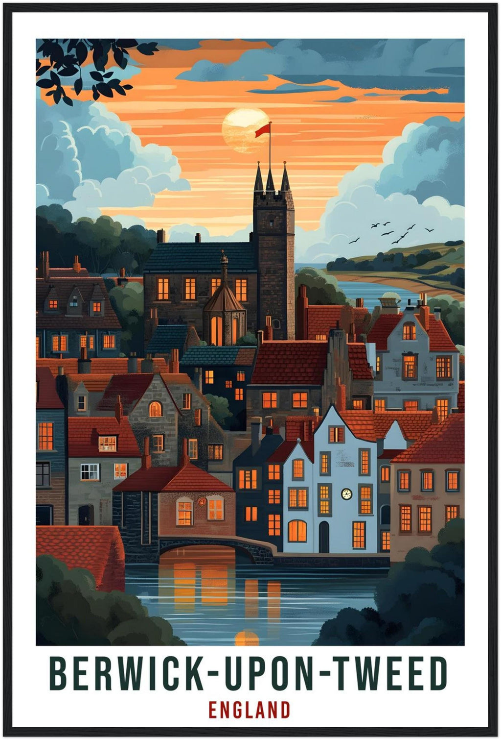 Berwick-Upon-Tweed Travel Print England Wall Art Gift Wall Hanging Art Lover Berwick-Upon-Tweed England Republic Artwork Travel Poster UK