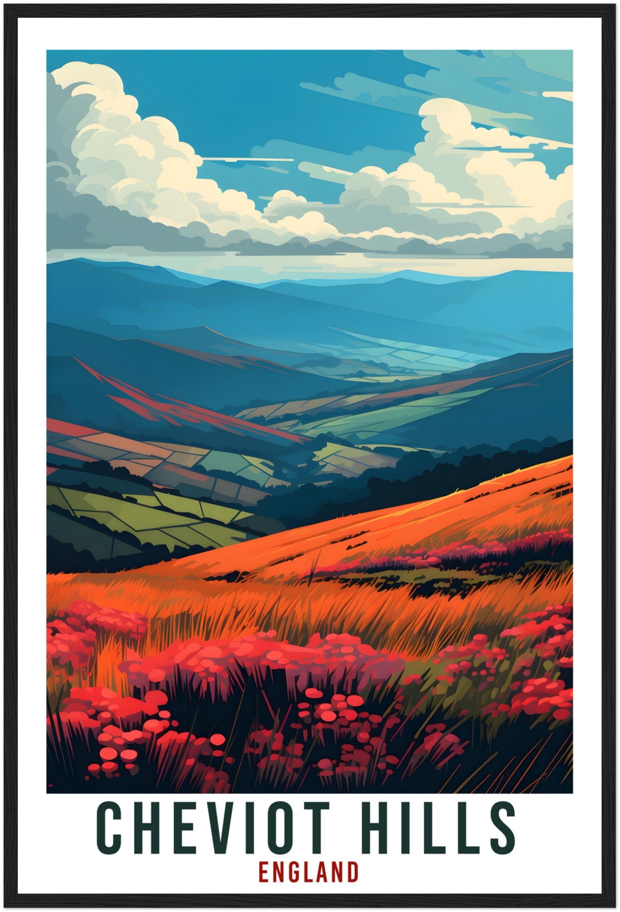 Cheviot Hills Travel Print English Wall Art Home Decor Wall Hanging Travel Art Gift Cheviot Hills Travel Poster England Landscape Artwork