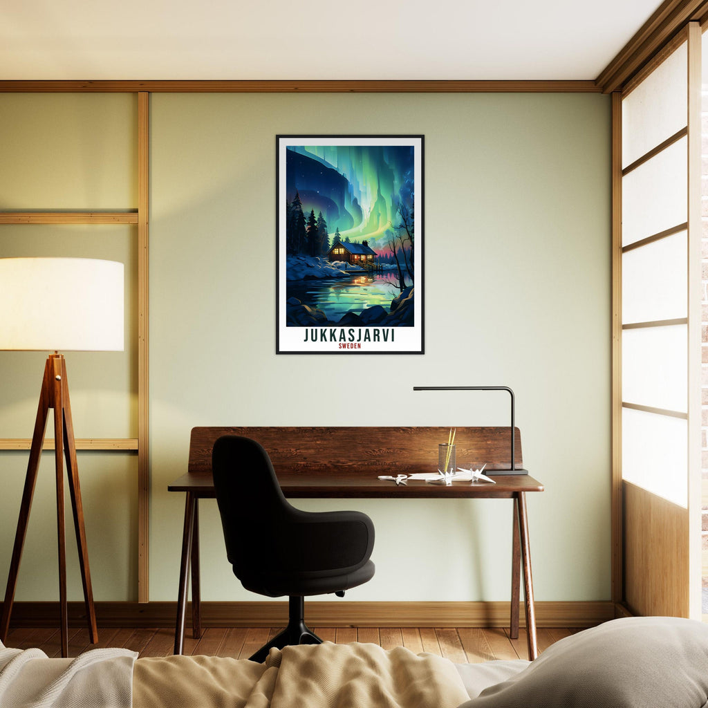 Jukkasjarvi Travel Print Sweden Northern Lights Wall Art Wall Hanging Travel Art Gift Jukkasjarvi Travel Poster Sweden Landscape Art Lover
