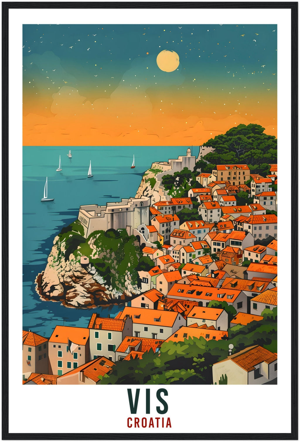 Vis Island Travel Print Croatia Wall Art Wall Hanging Home Décor Vis Gift Croatian Landmark Artwork Gift Vis Croatia Holiday Travel Poster