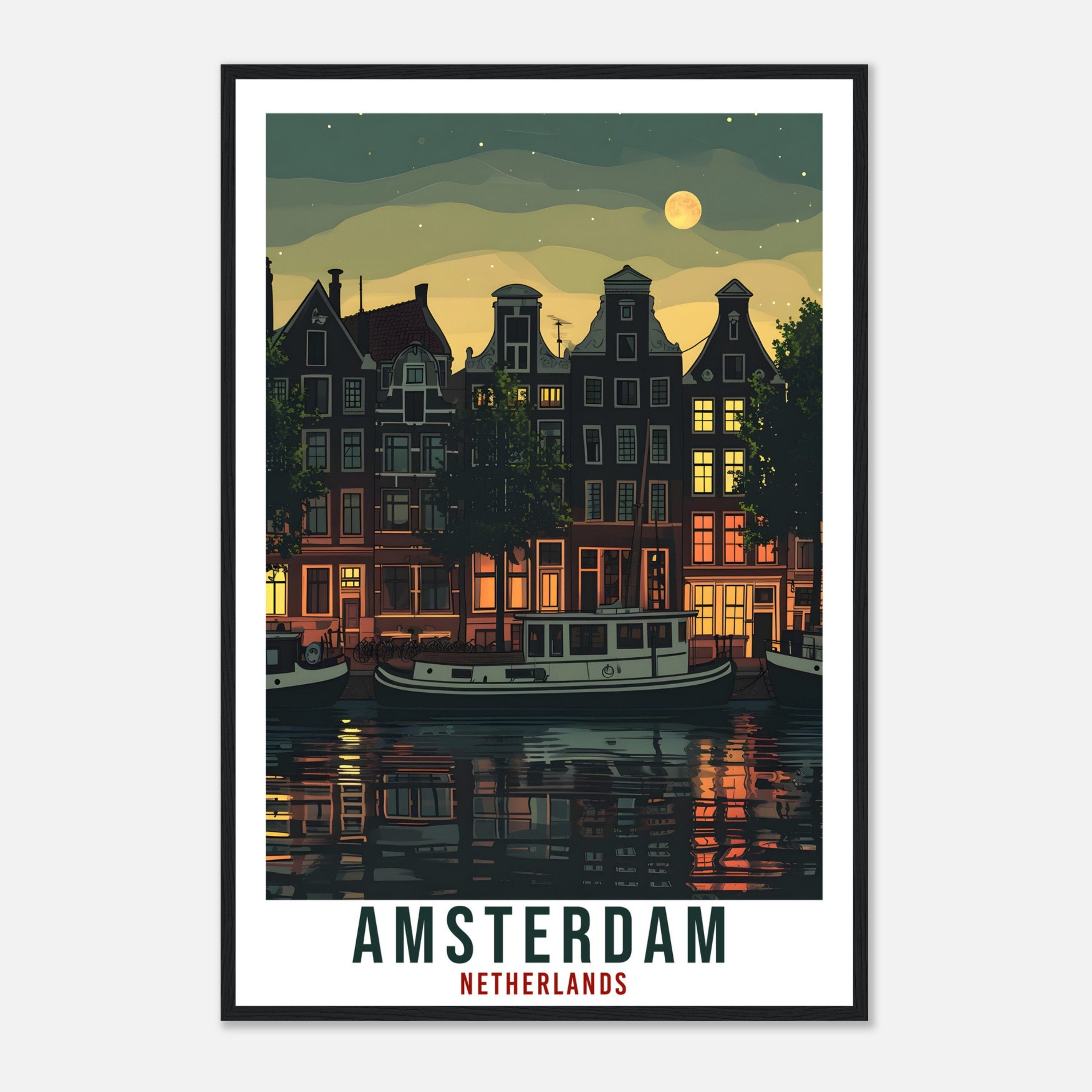 Amsterdam Travel Poster Wall Art Amsterdam Netherlands Wall Hanging Artwork Art Gifts Amsterdam Travel Print Netherlands Art Lovers Gift