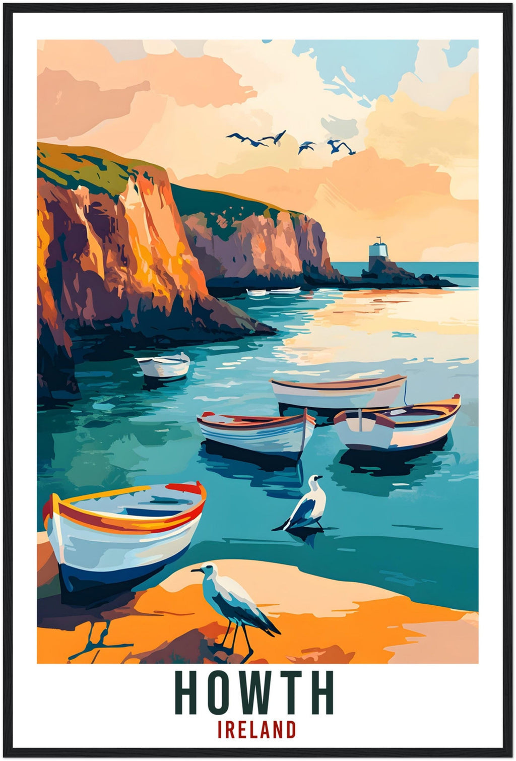 Howth Travel Print Ireland Home Decor Howth Wall Art Wall Hanging Art Lover Irish Artwork Travel Poster Howth Dublin Ireland Travel Art