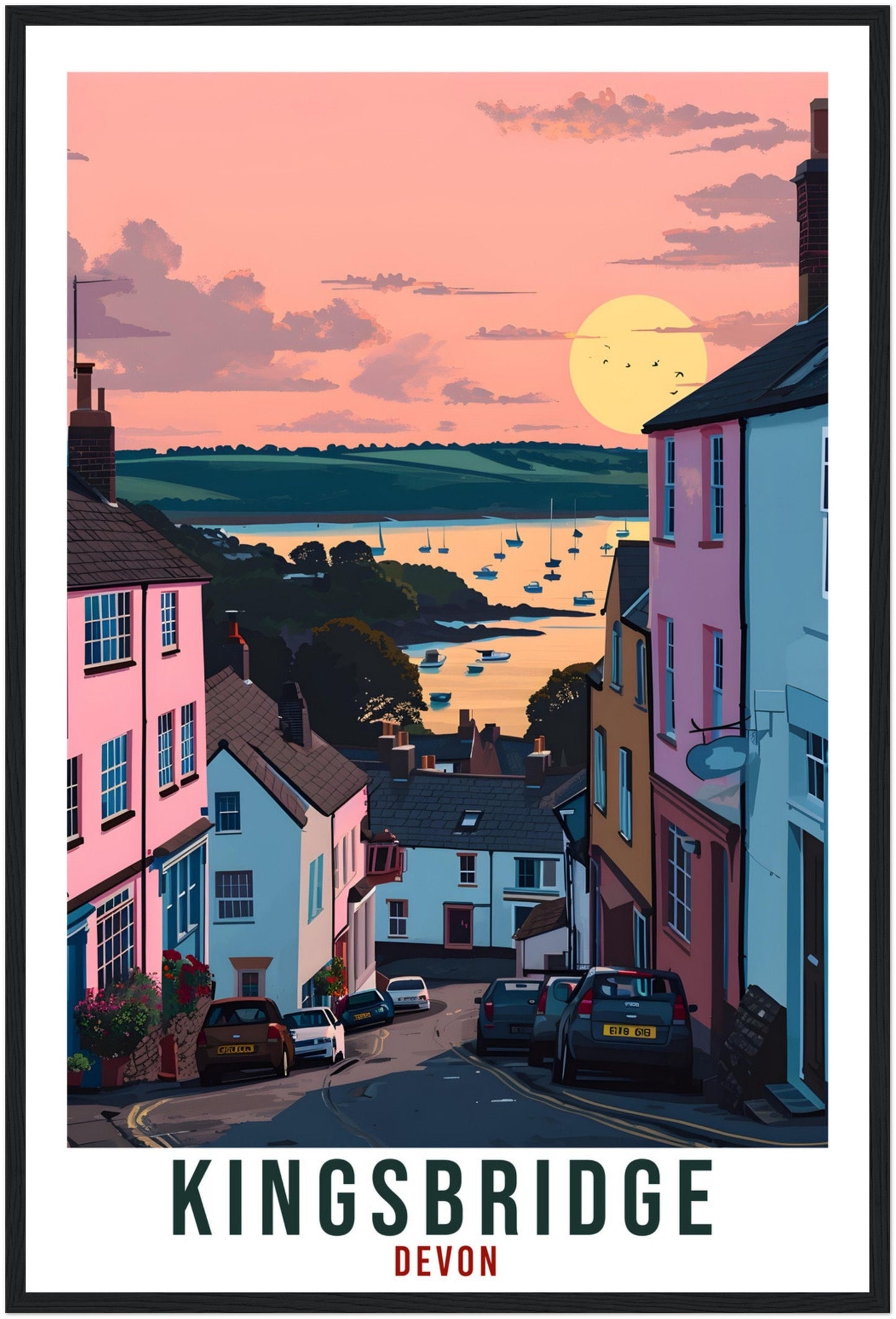 Kingsbridge Travel Print Devon Wall Art Home Decor Wall Hanging Travel Art Gift Devon Travel Poster England Landscape Artwork Art Lover Gift