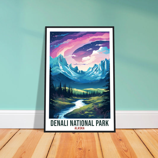 Denali National Park Travel Print Alaska Northern Lights Wall Art Wall Hanging Travel Art Gift Denali National Park Travel Poster Art Lover