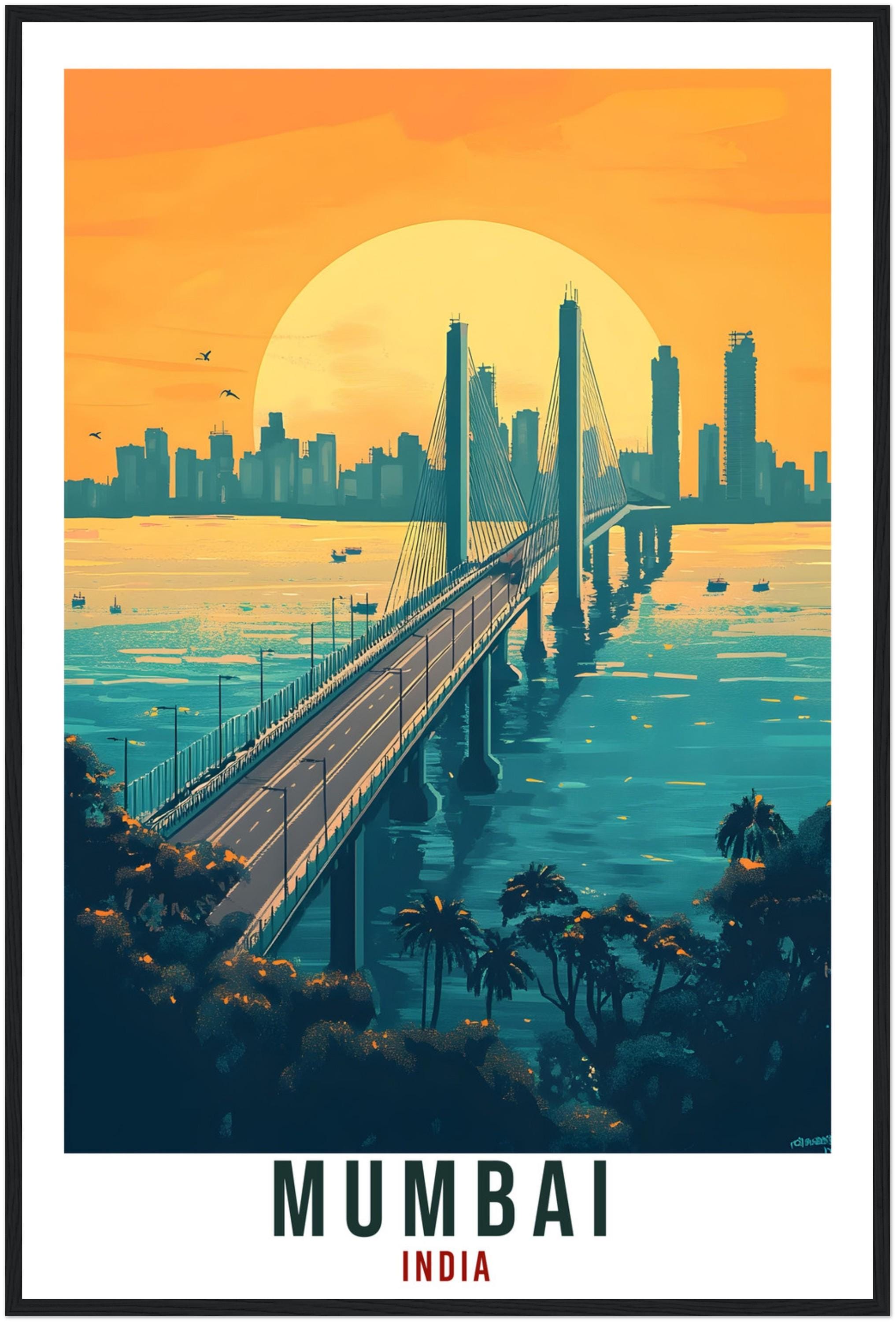 Mumbai Travel Print Indian Home Decor Mumbai Bridge Wall Art Wall Hanging Art Lover India Artwork Travel Poster India Travel Art City Art