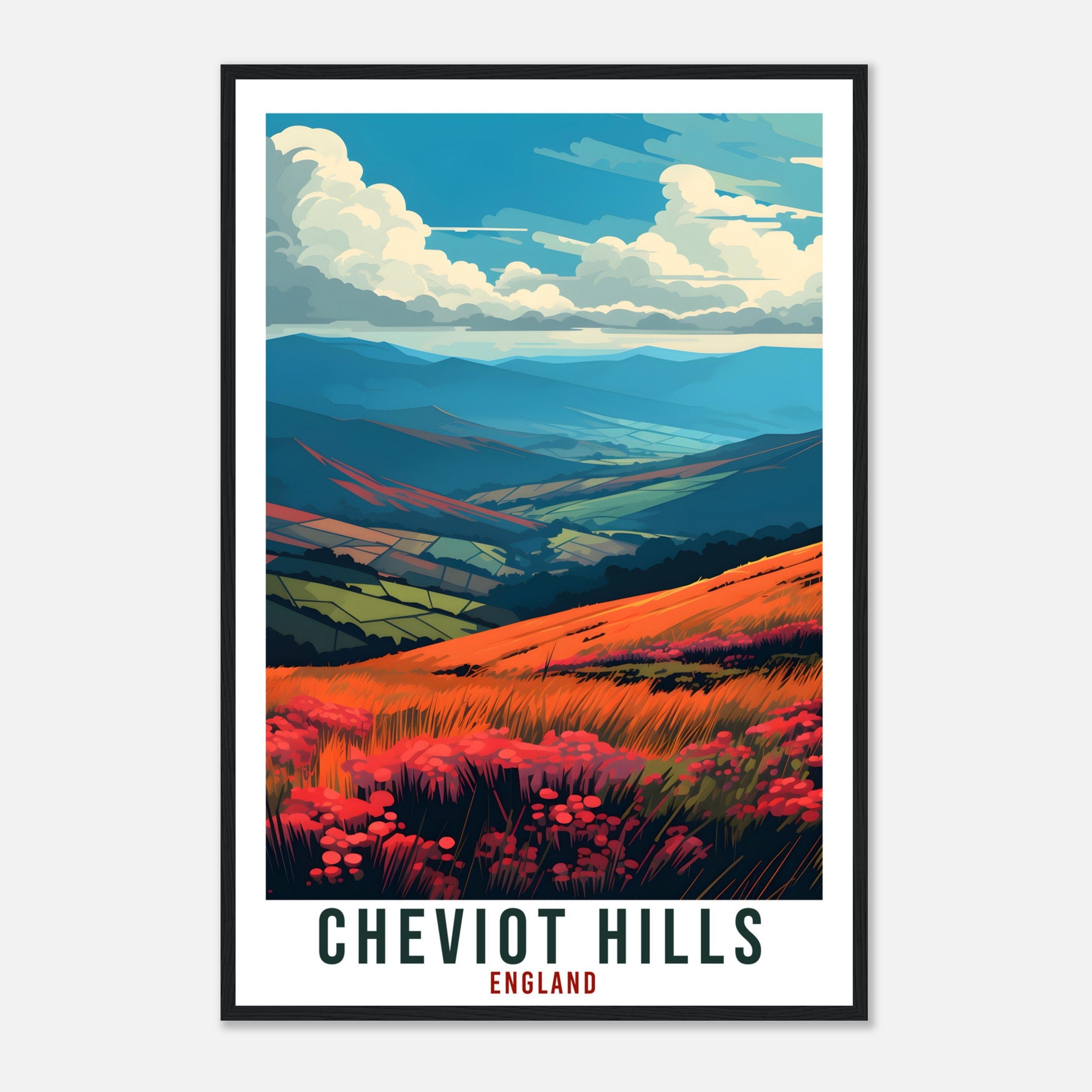 Cheviot Hills Travel Print English Wall Art Home Decor Wall Hanging Travel Art Gift Cheviot Hills Travel Poster England Landscape Artwork