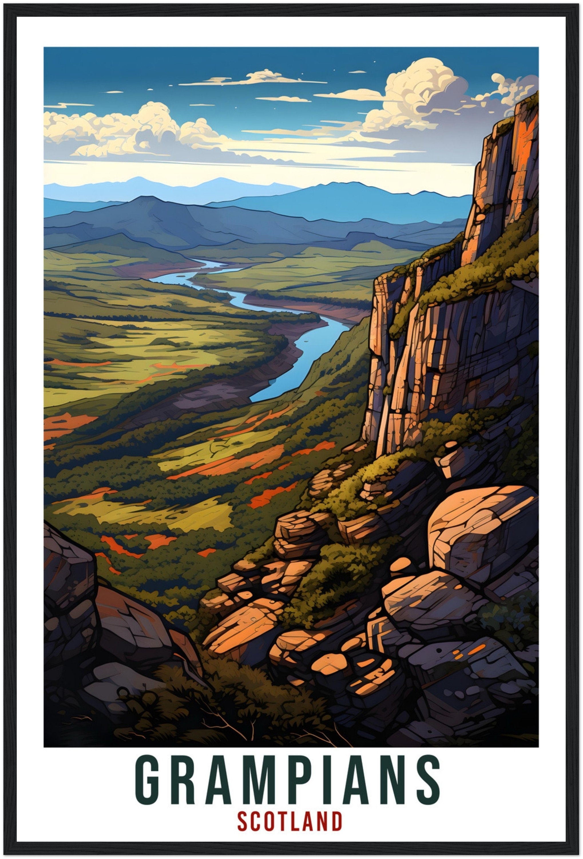 Grampians Travel Print Scotland Wall Art Home Decor Wall Hanging Travel Gift Grampians Travel Poster Scotland Landscape Artwork Art Lover