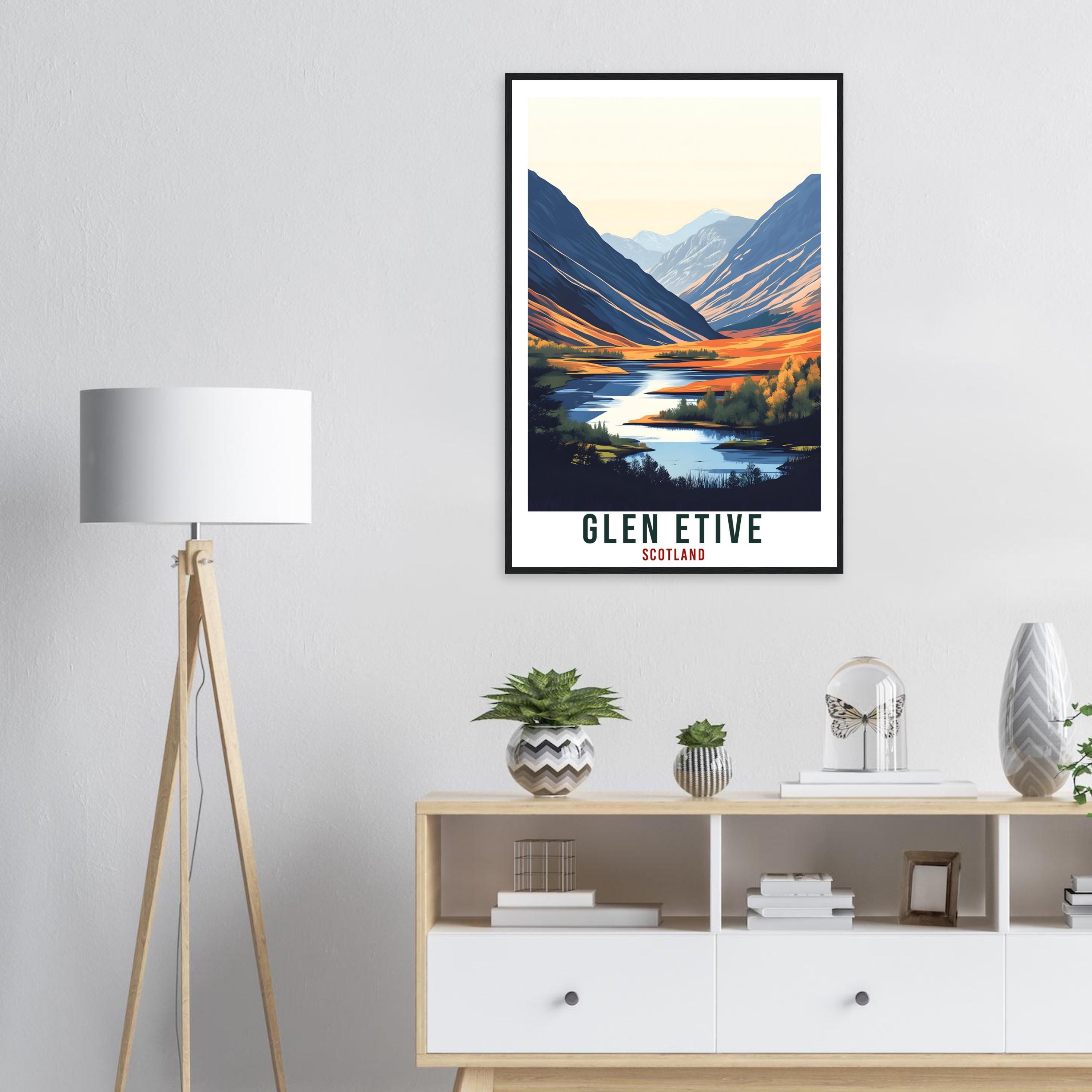Glen Etive Travel Print Scotland Home Decor Glen Etive Wall Art Wall Hanging Art Lover Scotland Artwork Travel Poster Glen Etive Travel Art
