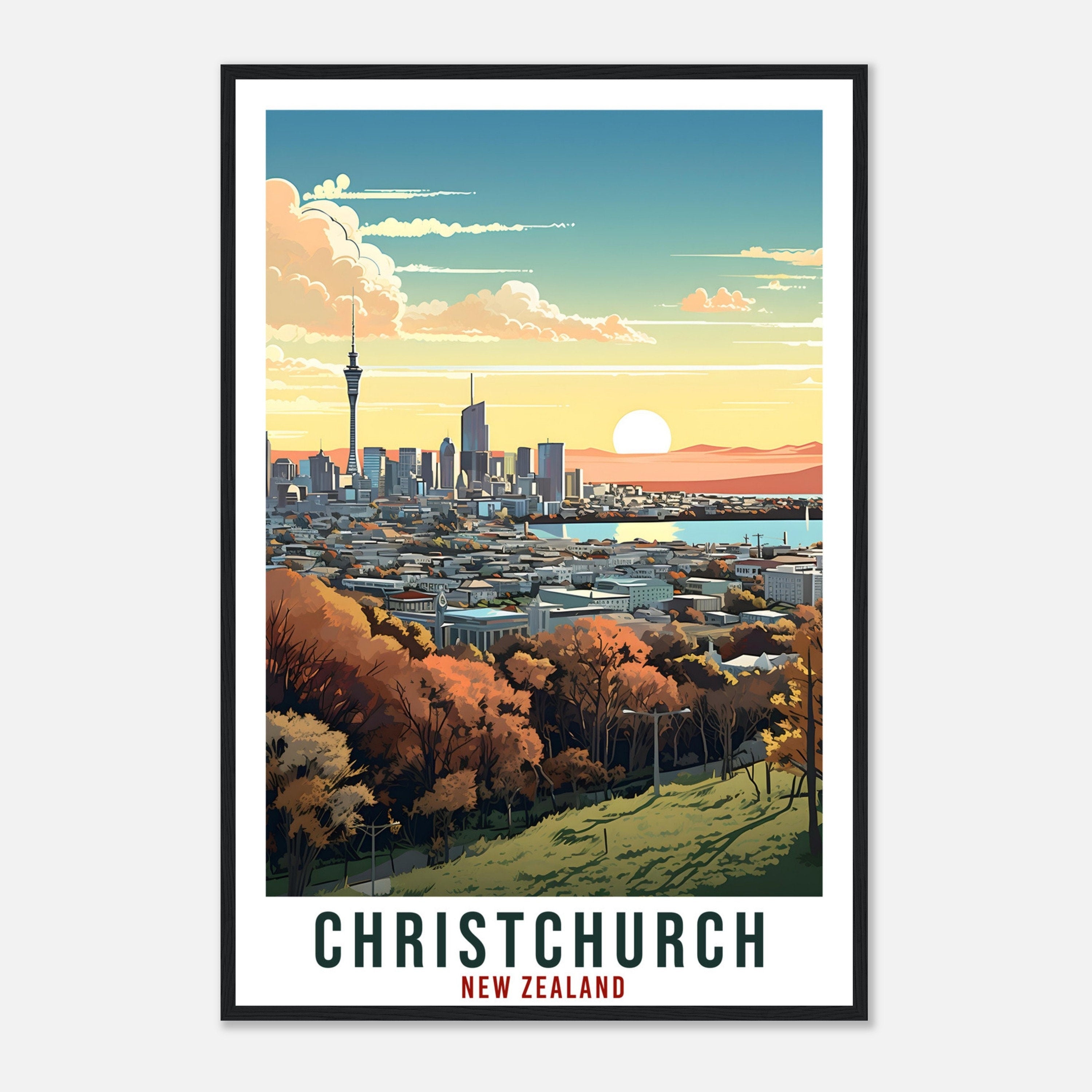 Christchurch Travel Print Wall Art Christchurch New Zealand City Landscape Artwork Christchurch Travel Poster New Zealand Art Lovers Gift