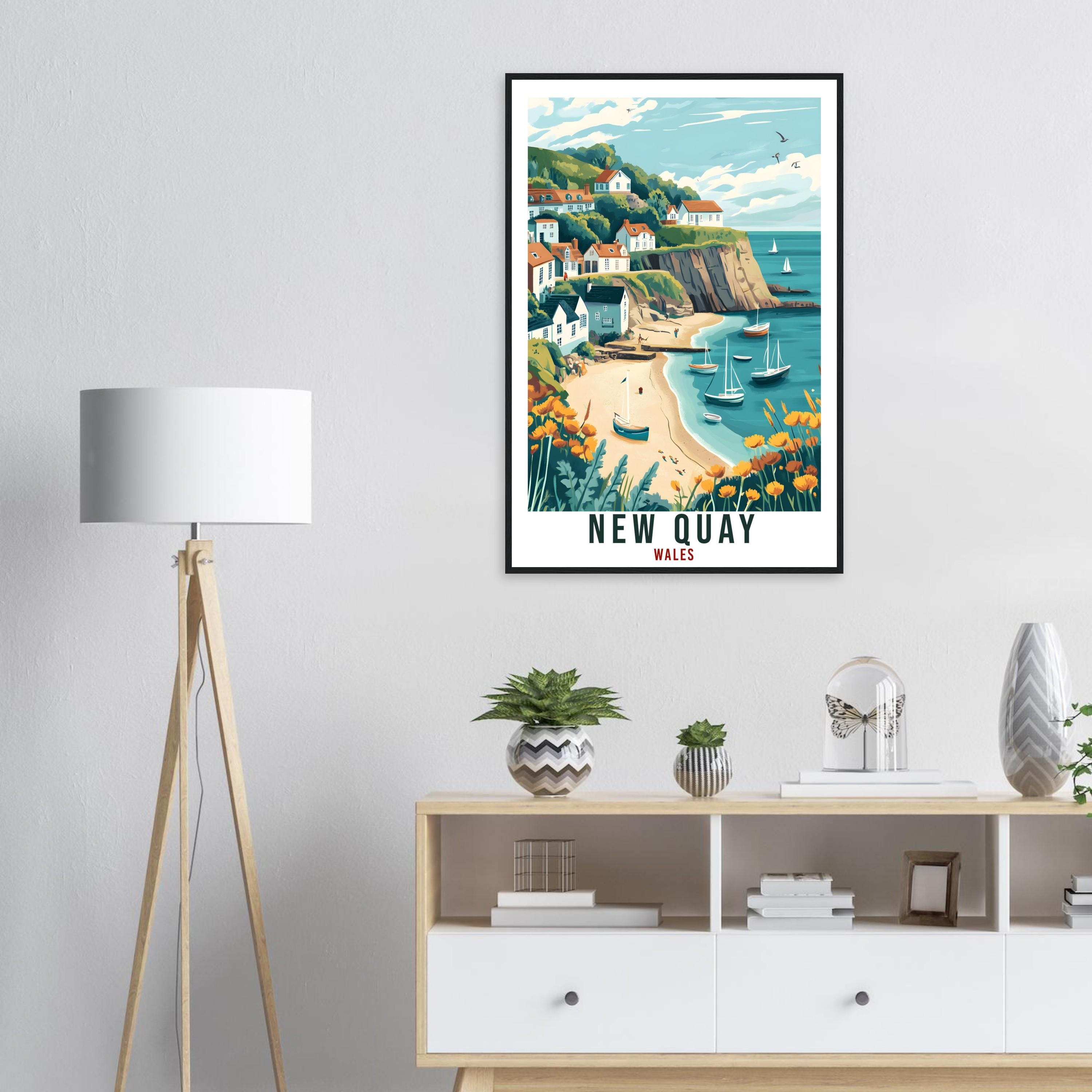 New Quay Travel Poster Wales Home Decor New Quay Wall Art Wall Hanging Art Lover Wales Artwork Travel Print Wales New Quay Travel Art Gift
