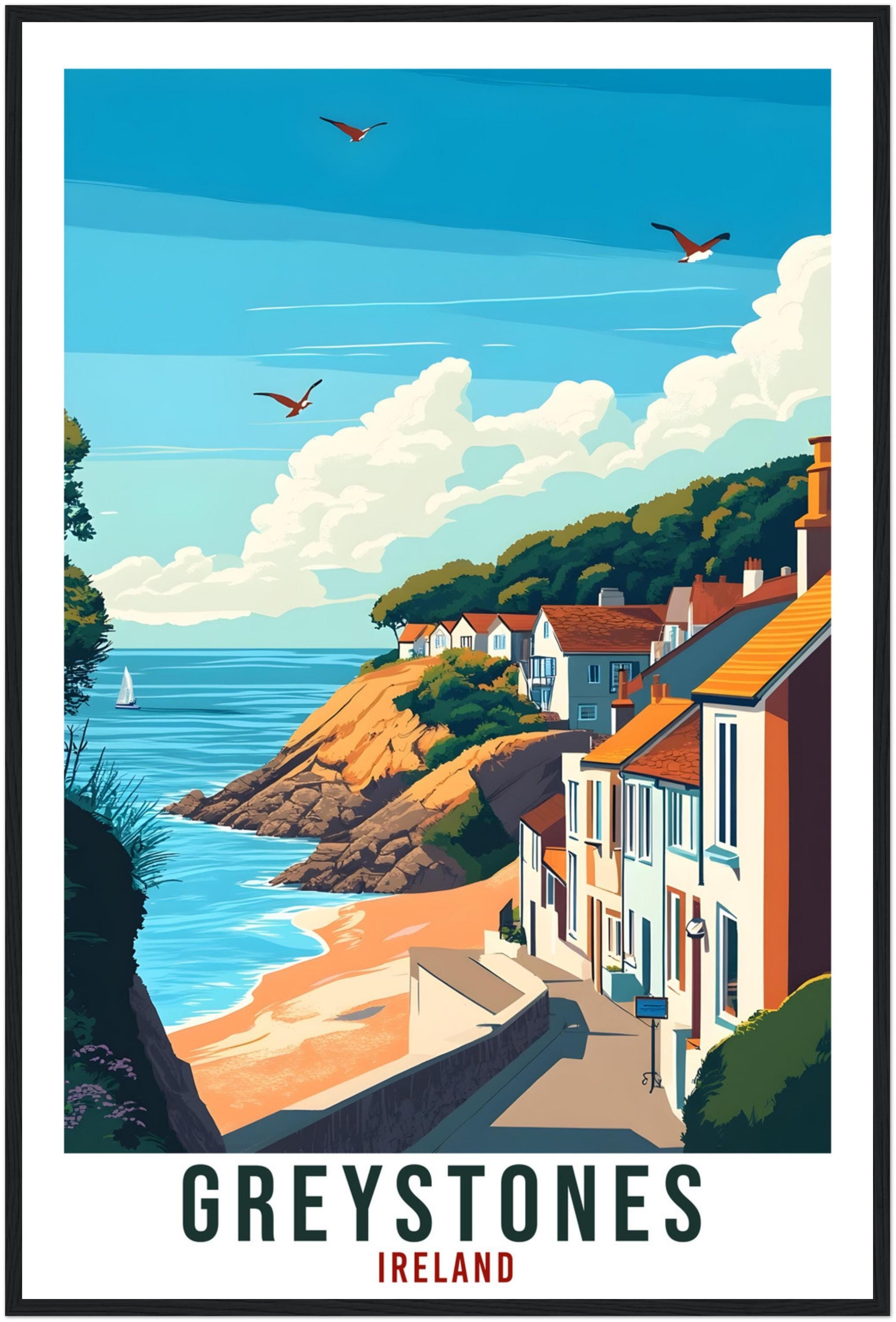 Greystones Travel Print Ireland Home Decor Greystones Wall Art Wall Hanging Art Lover Irish Artwork Travel Poster Greystones Ireland Travel
