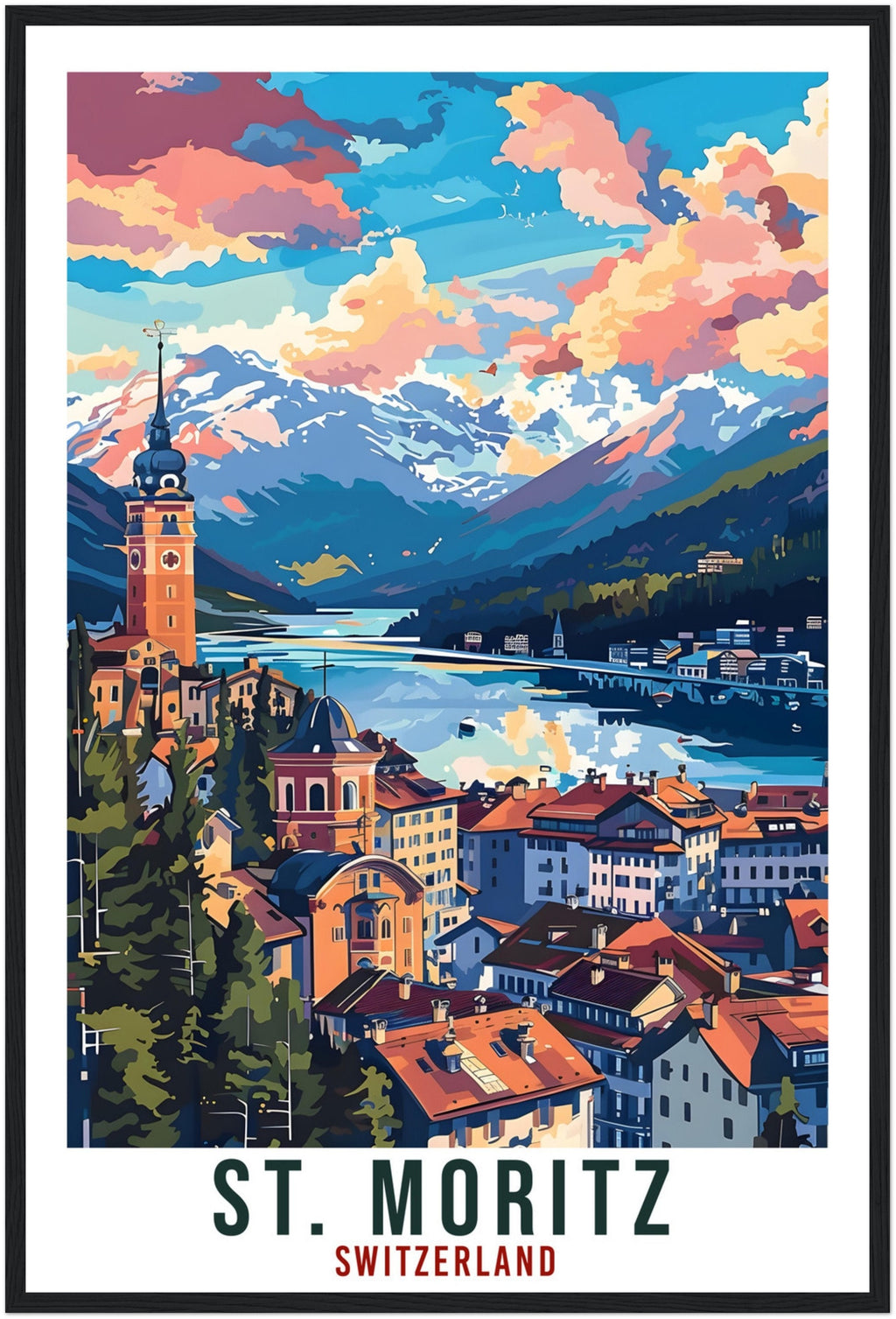St Moritz Travel Print Swiss Wall Art Wall Hanging Home Living Décor St Moritz Gift Art Lovers Switzerland Artwork Gift Swiss Travel Poster