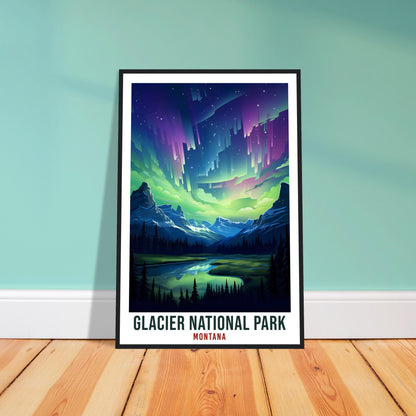 Glacier National Park Travel Print Montana Northern Lights Wall Art Wall Hanging Travel Art Gift Glacier National Park Travel Poster Montana