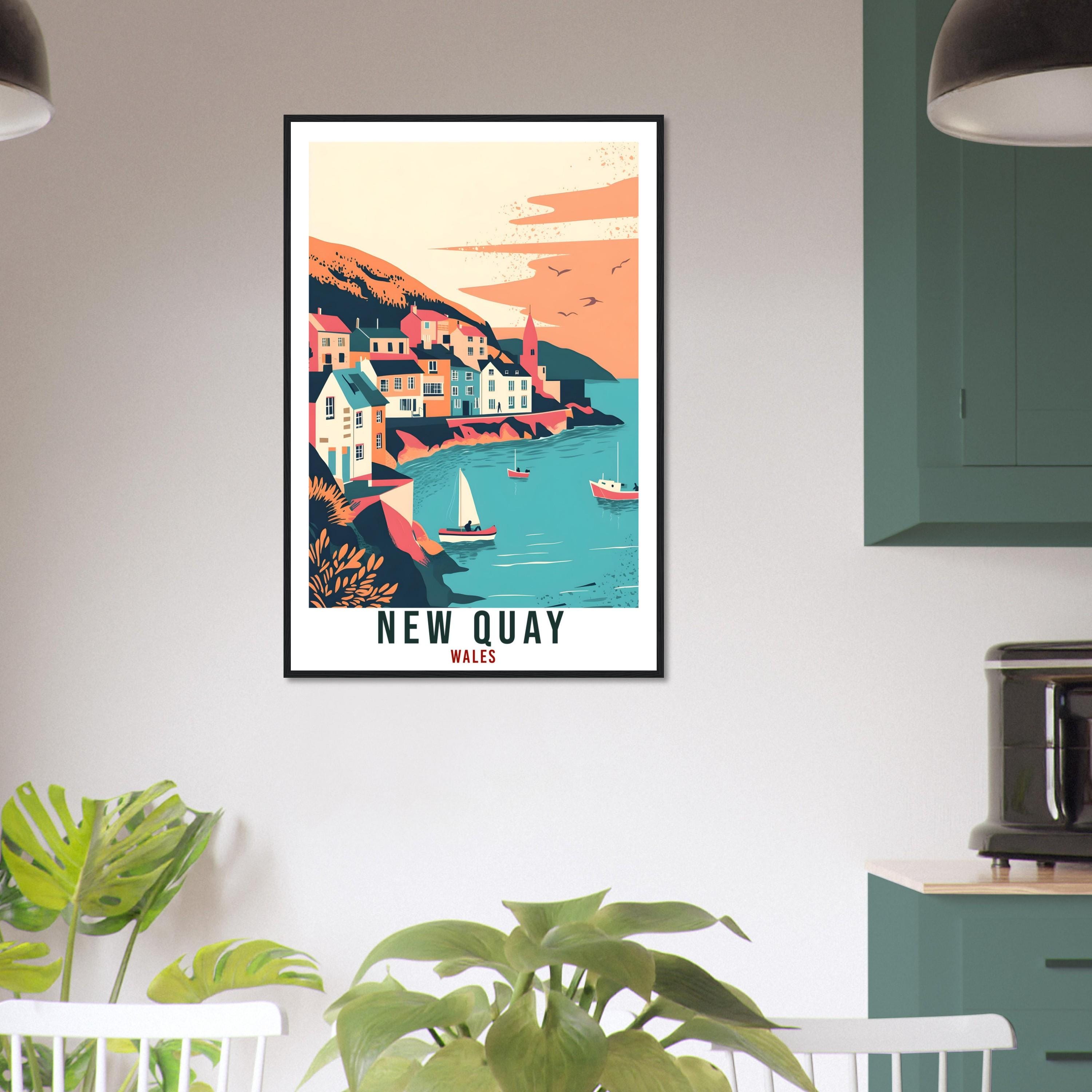 New Quay Travel Print Wales Home Decor New Quay Wall Art Wall Hanging Art Lover Wales Artwork Travel Poster Wales New Quay Travel Art Gift